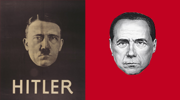 A la izquierda cartel electoral de Hitler (1932); a la derecha banderín del PSC (sin eslogan)